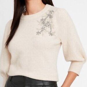 Banana Republic Embellished Puff-Sleeve Sweater, Wool/Alpaca Blend - Women Large